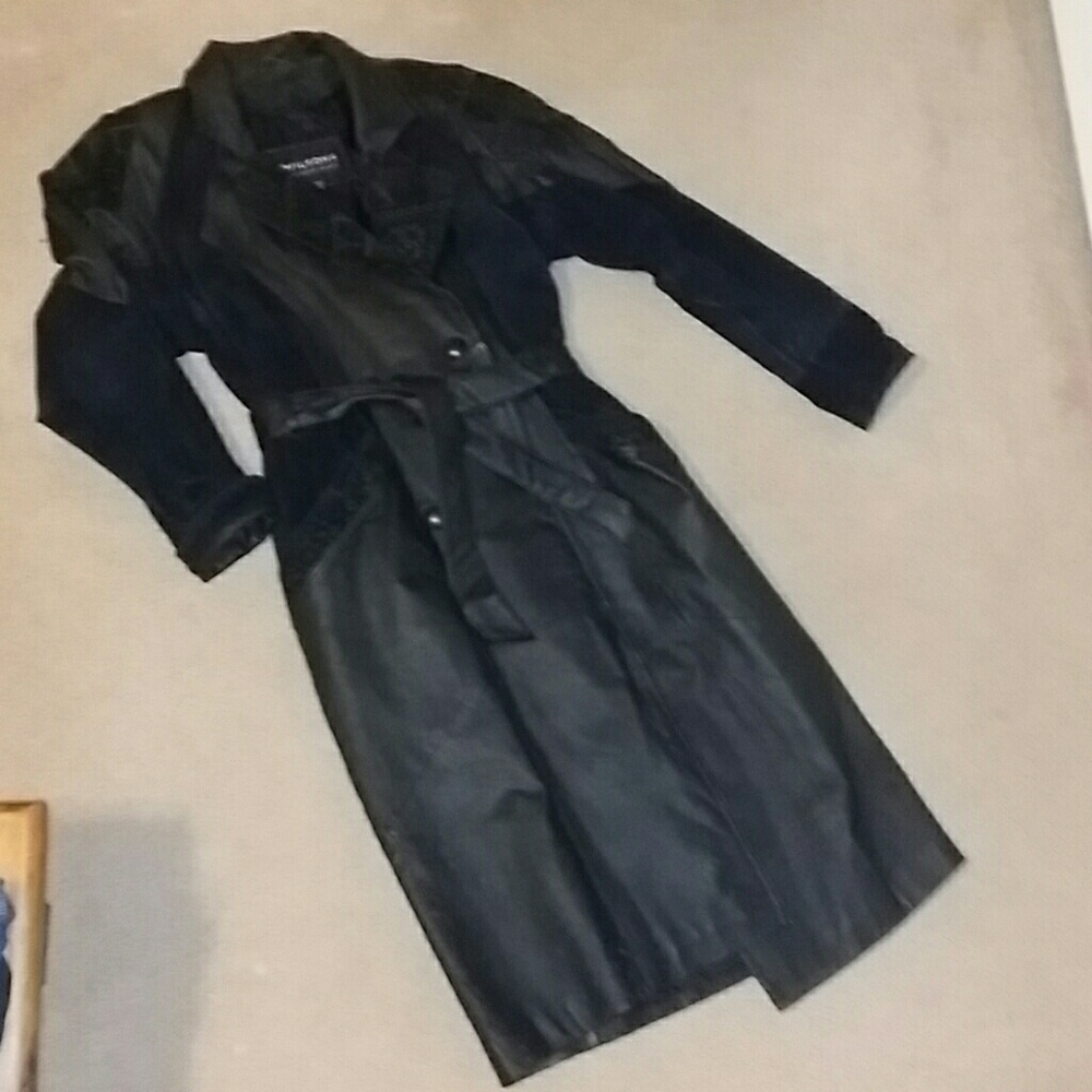 WILSONS BLACK LEATHER LONG TRENCH COAT